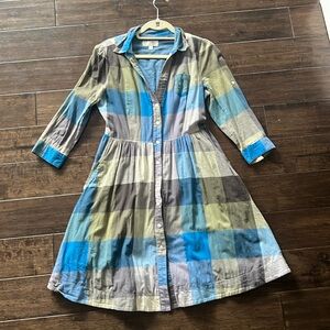 ANTHROPOLOGIE Moulinette Soeurs Reed Shirt Dress Plaid Blue size 6